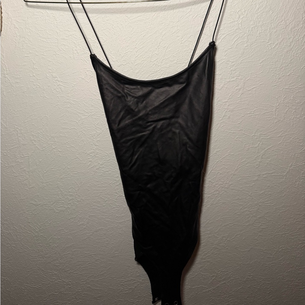 Forever 21 Leather Black Bodysuit Top